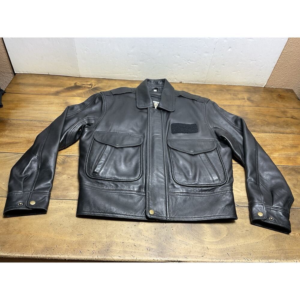 Crew Outfitters Pilot Black Leather Bomber Jacket - Size 38R
